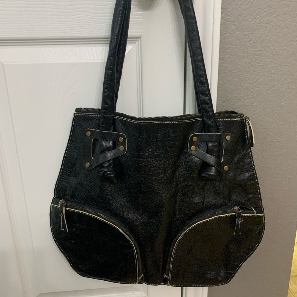 Black Leather Hobo Tote - image 2